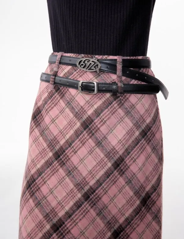 Pink Tartan Midi Skirt