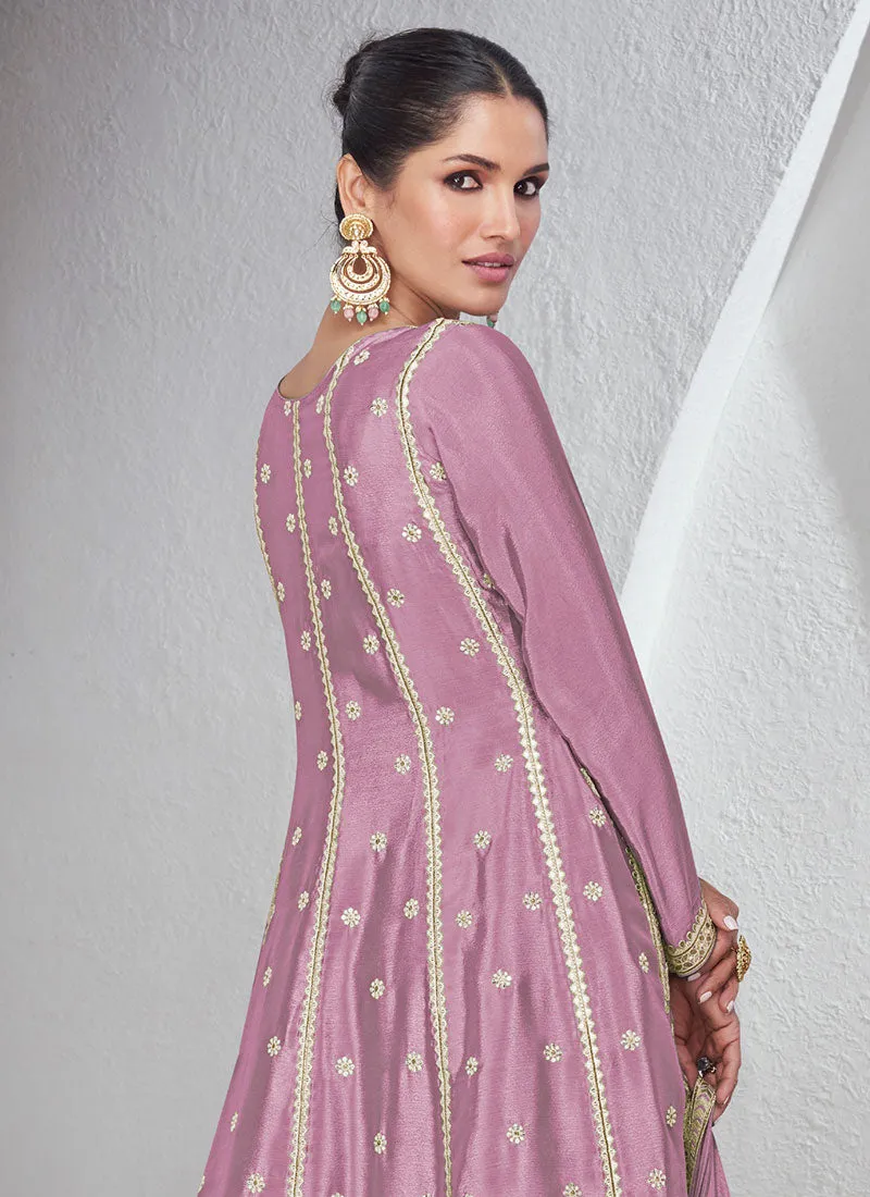 Purple Embroidery Anarkali Palazzo Suit