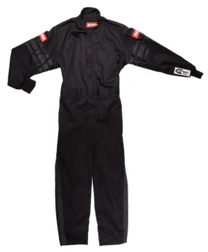 RaceQuip One Piece Single Layer Fire Suit - Black w/Black Stripes - Kids X-Small - 1959991