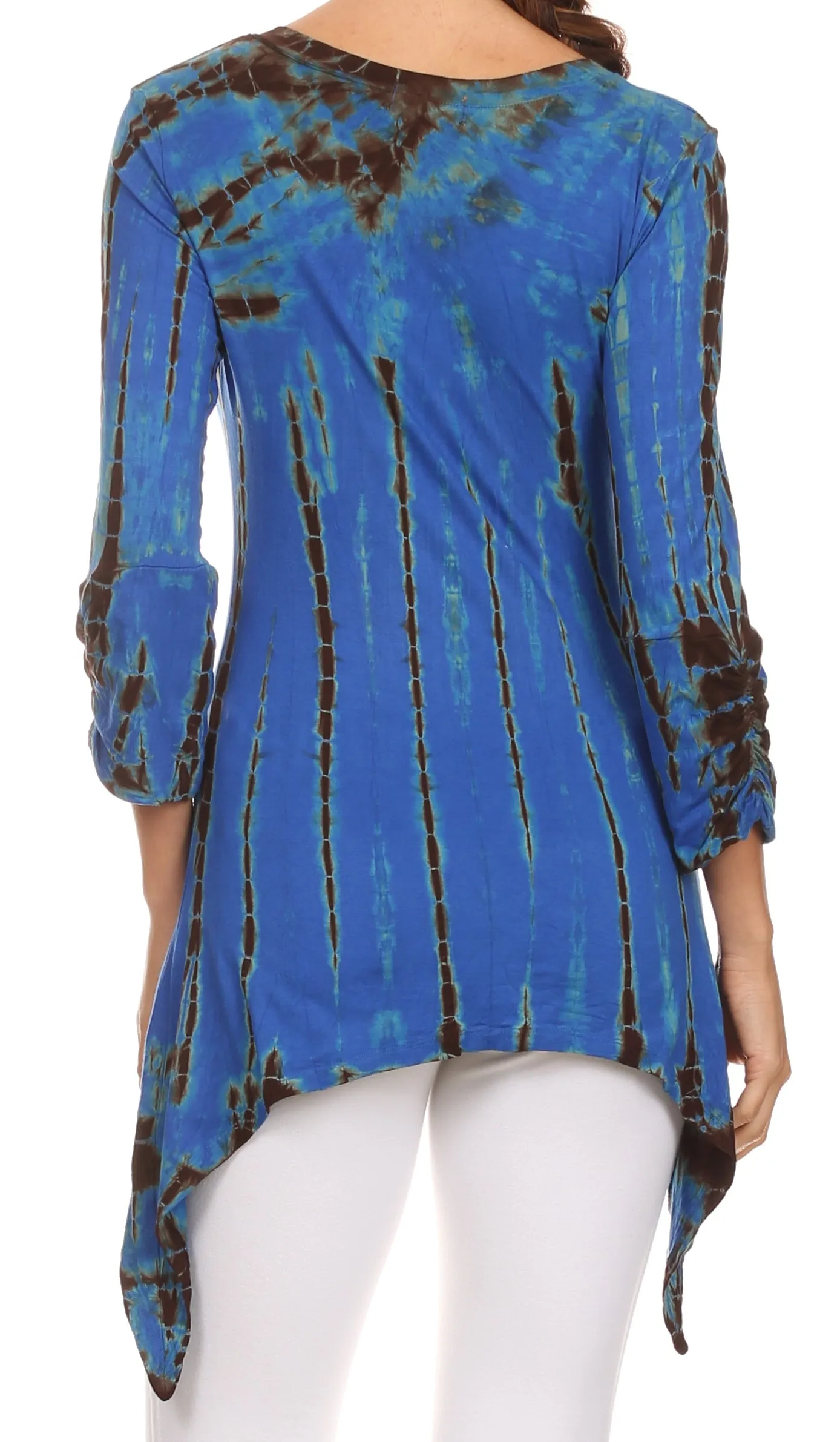 Sakkas Ciara V-Neck Long Sleeve Tie Dye Blouse