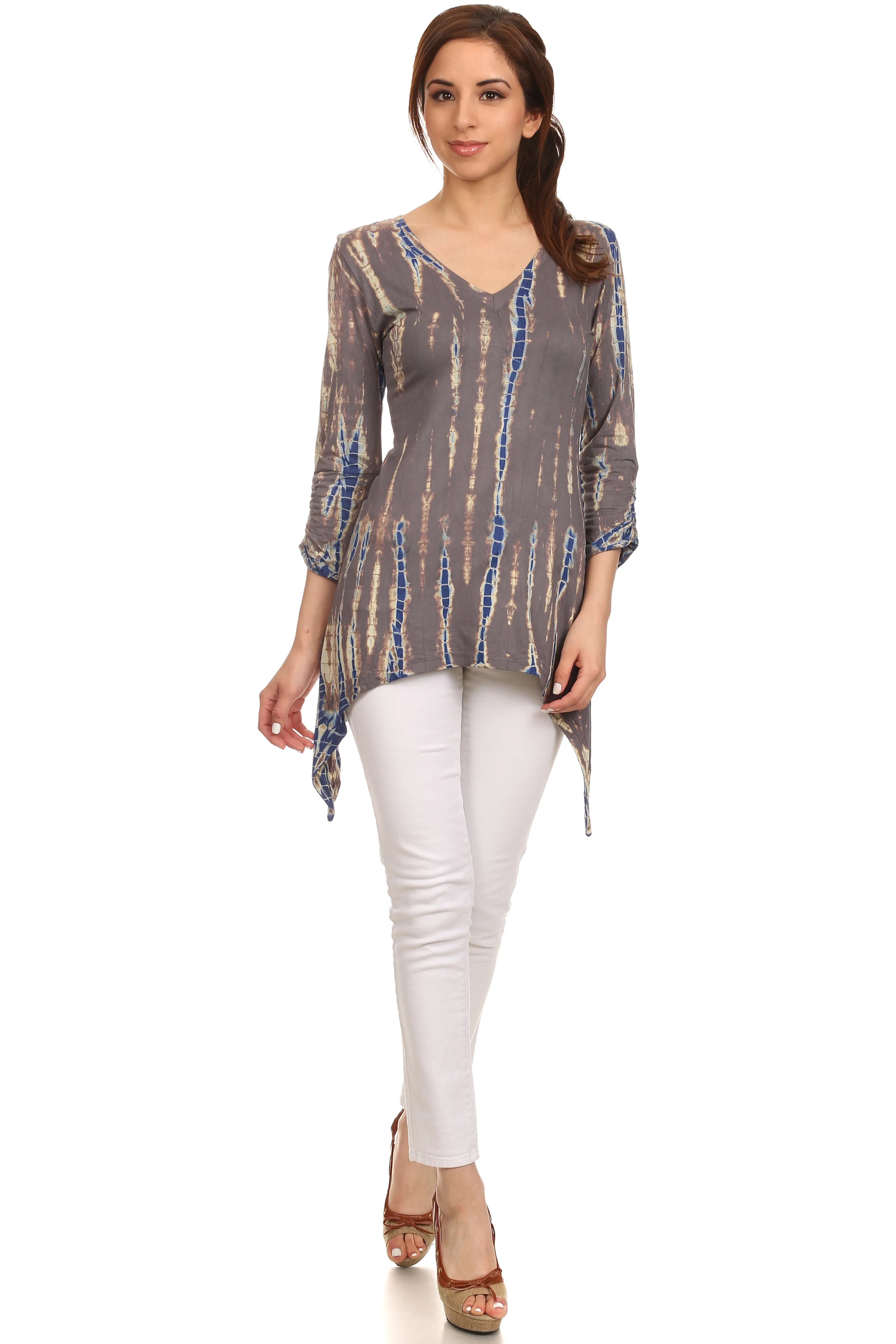 Sakkas Ciara V-Neck Long Sleeve Tie Dye Blouse