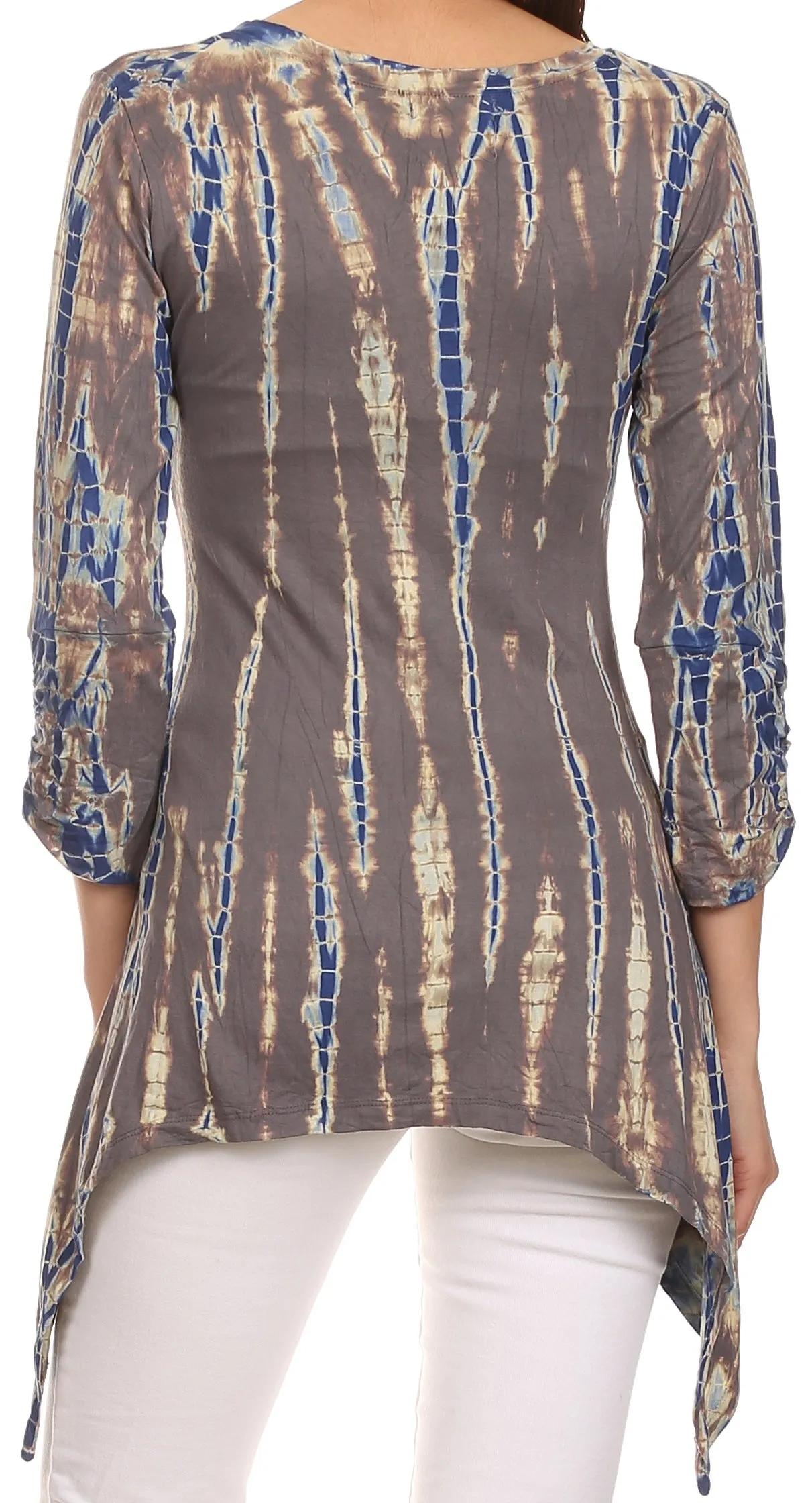 Sakkas Ciara V-Neck Long Sleeve Tie Dye Blouse