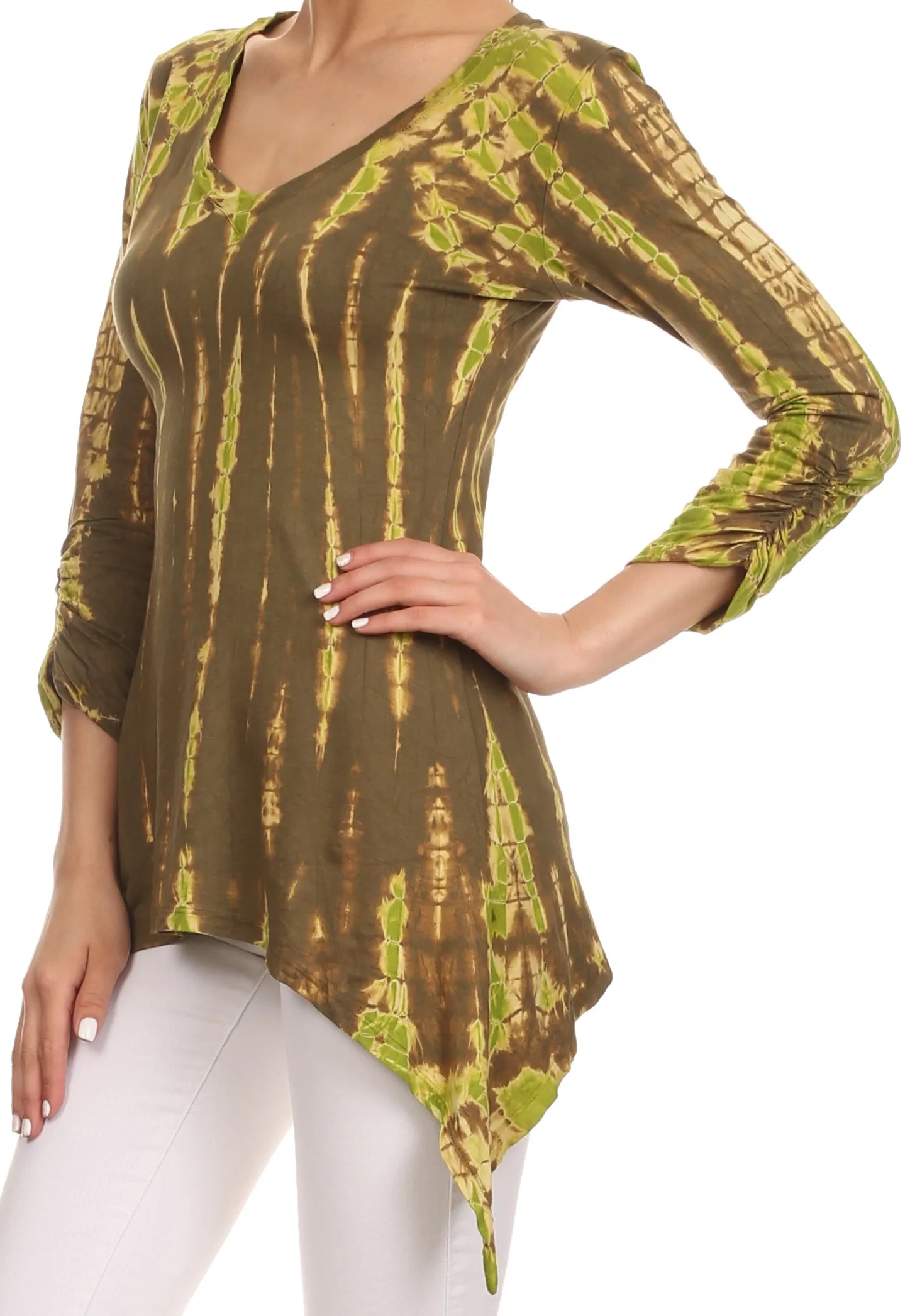 Sakkas Ciara V-Neck Long Sleeve Tie Dye Blouse