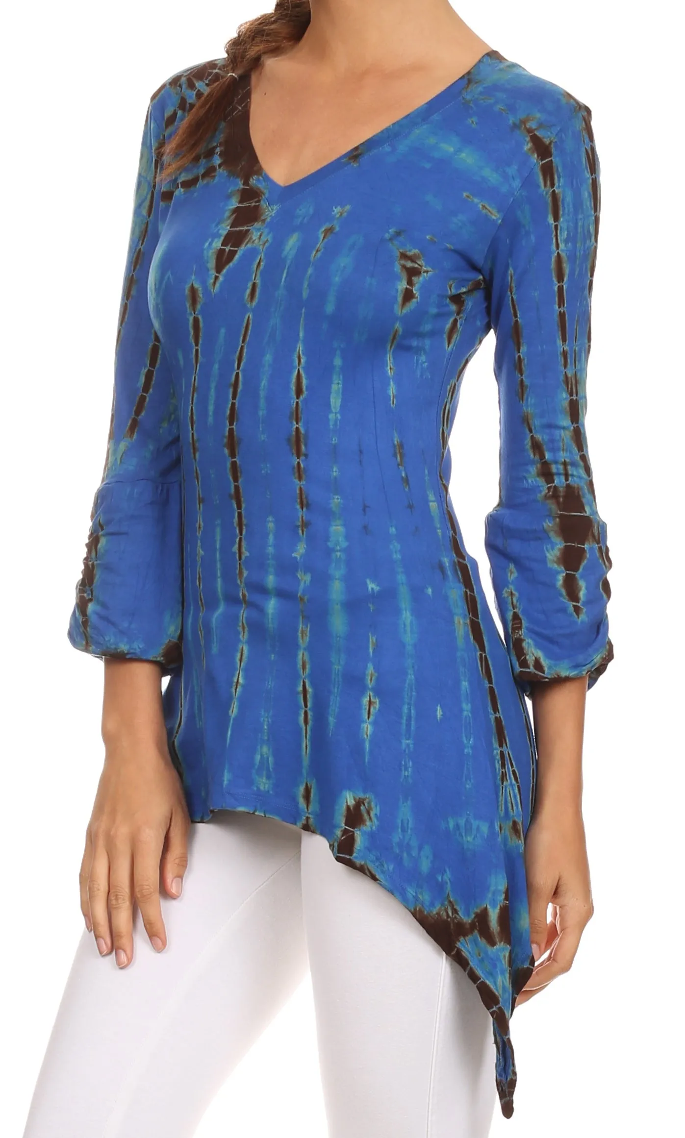 Sakkas Ciara V-Neck Long Sleeve Tie Dye Blouse