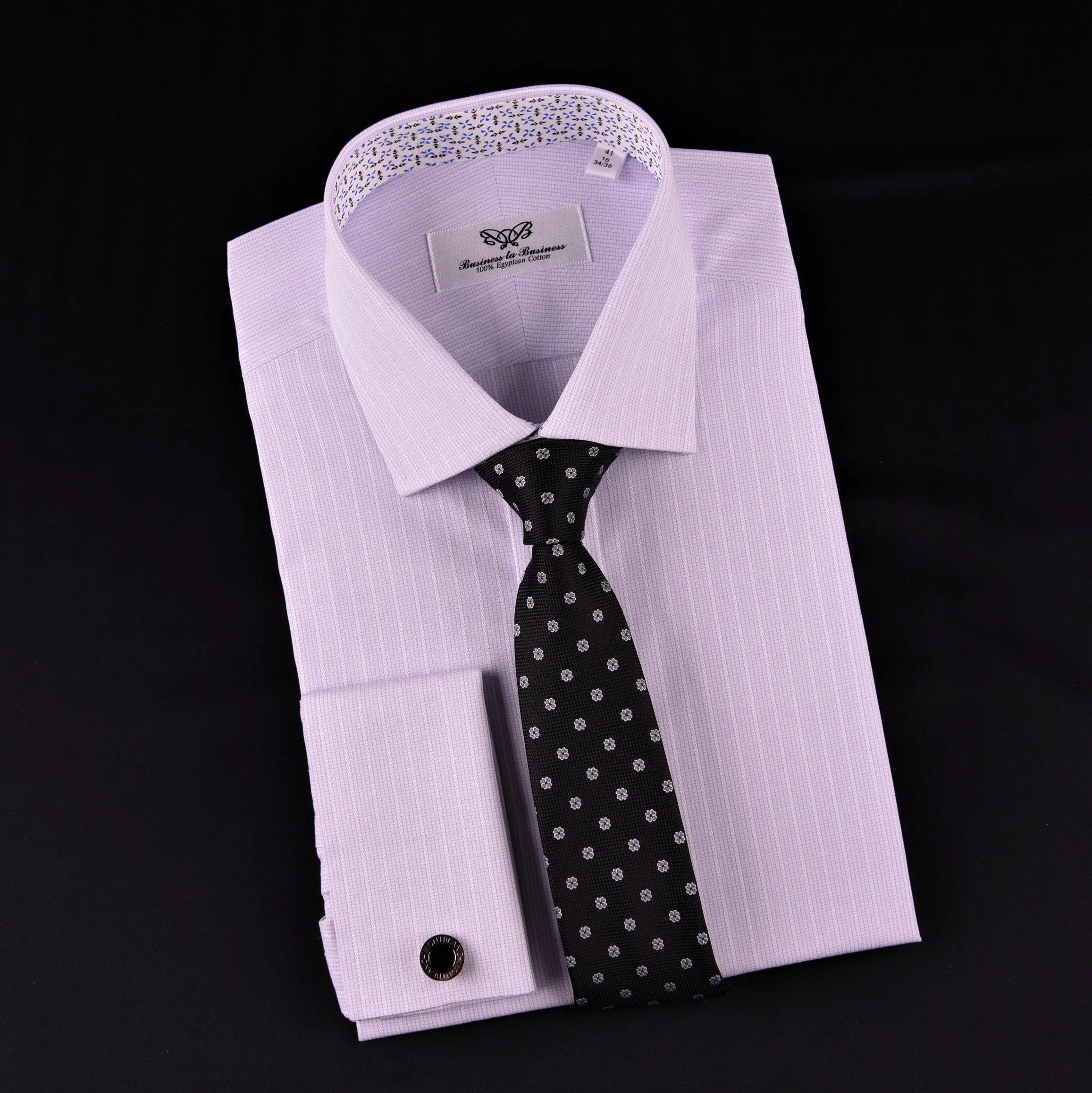 Soft Purple Pink Designer Checkered Dress Shirt Windmill Formal Floral Business in French Cuffs with Spread Collar