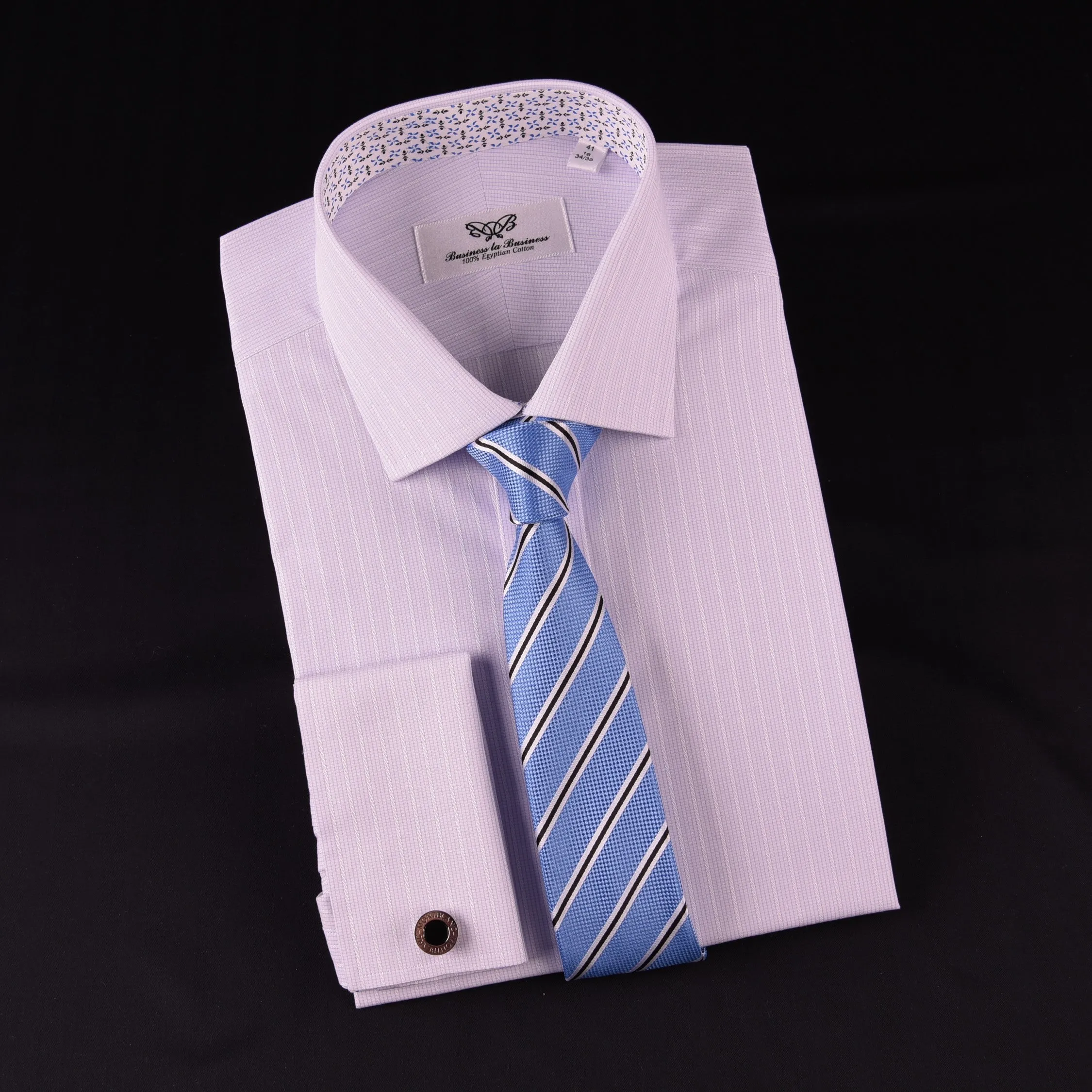 Soft Purple Pink Designer Checkered Dress Shirt Windmill Formal Floral Business in French Cuffs with Spread Collar