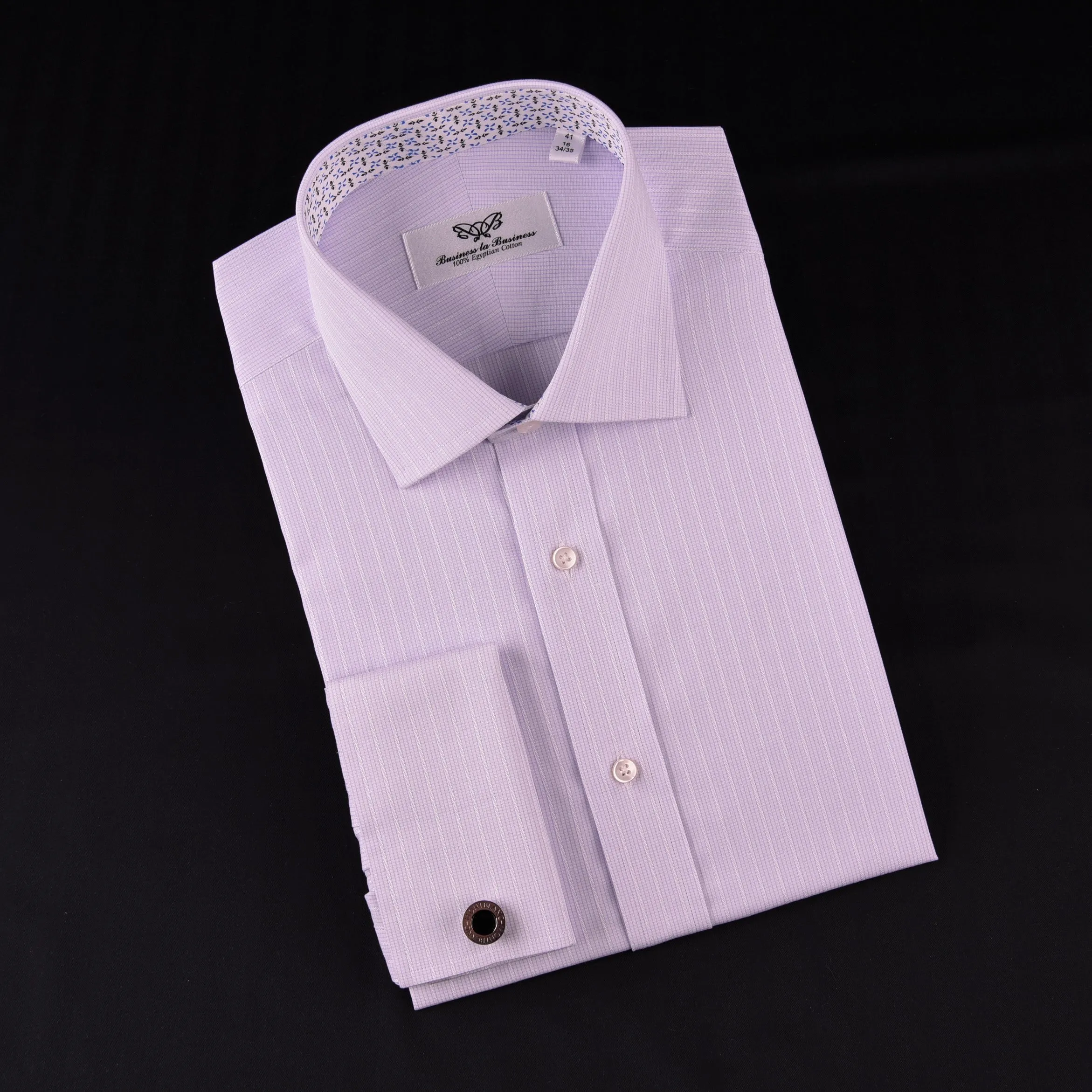 Soft Purple Pink Designer Checkered Dress Shirt Windmill Formal Floral Business in French Cuffs with Spread Collar