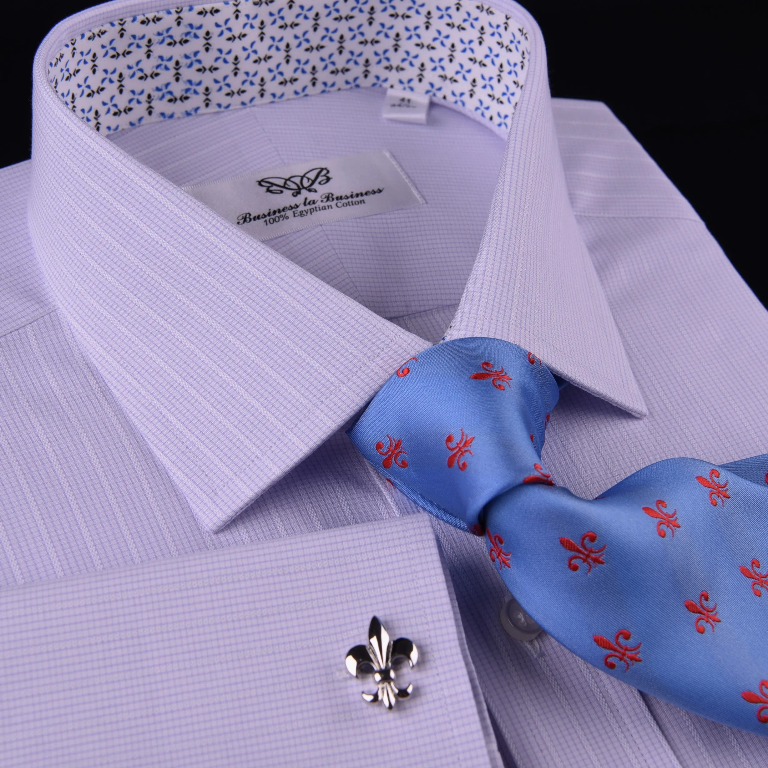 Soft Purple Pink Designer Checkered Dress Shirt Windmill Formal Floral Business in French Cuffs with Spread Collar