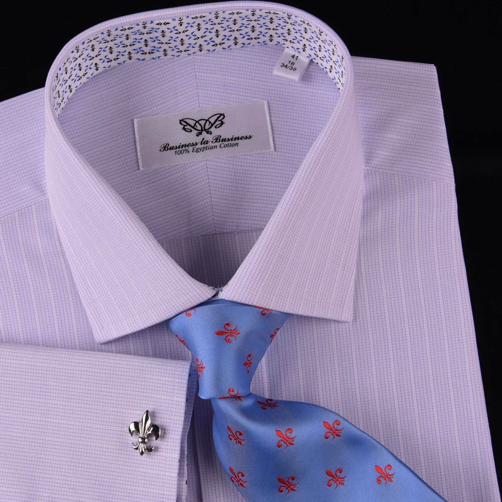 Soft Purple Pink Designer Checkered Dress Shirt Windmill Formal Floral Business in French Cuffs with Spread Collar