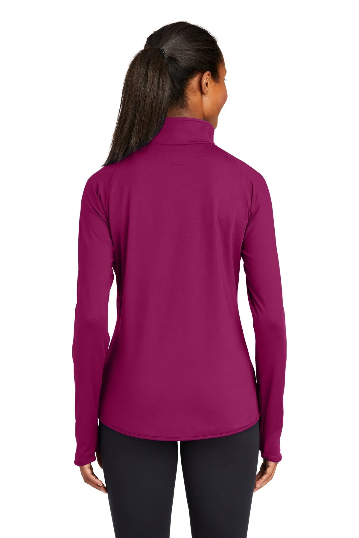 Sport-Tek Ladies Sport-Wick Stretch Branded 1/2-Zip Pullovers, Pink Rush