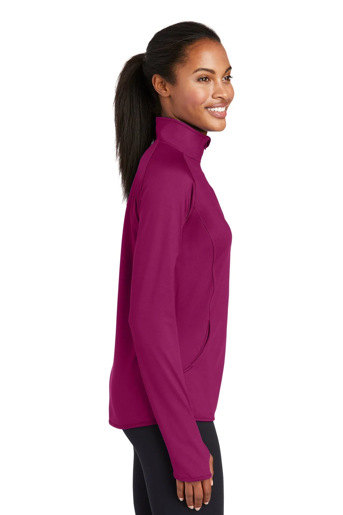 Sport-Tek Ladies Sport-Wick Stretch Branded 1/2-Zip Pullovers, Pink Rush