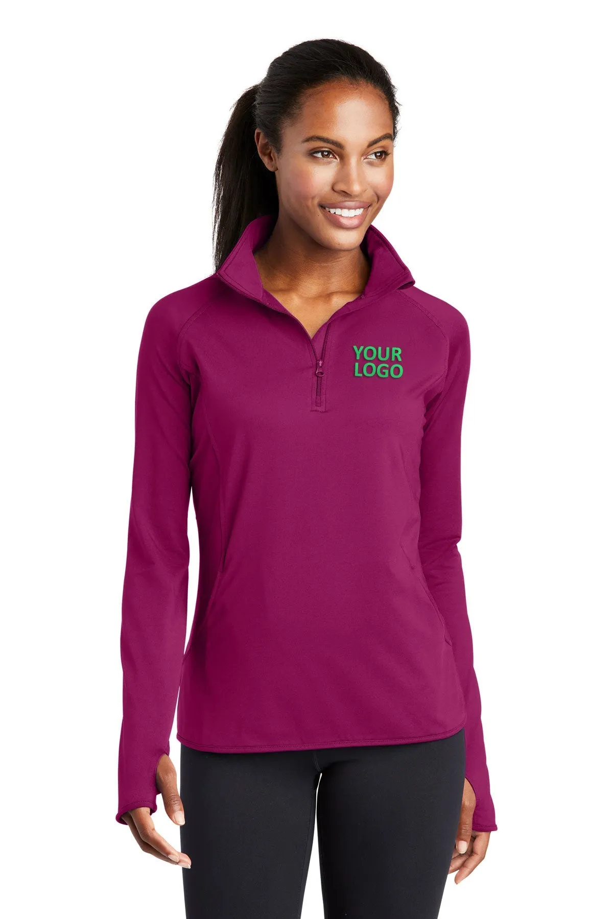 Sport-Tek Ladies Sport-Wick Stretch Branded 1/2-Zip Pullovers, Pink Rush