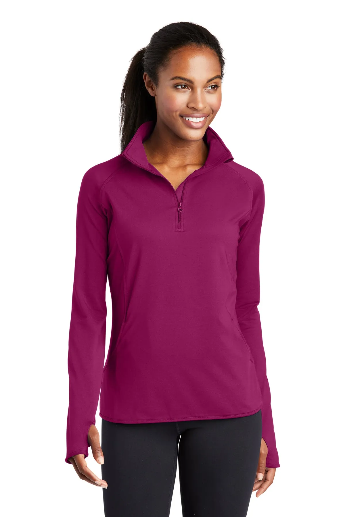 Sport-Tek Ladies Sport-Wick Stretch Branded 1/2-Zip Pullovers, Pink Rush