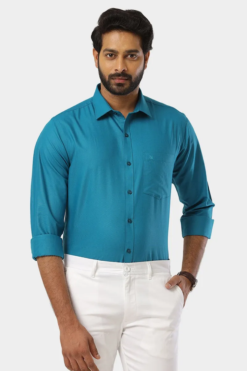 Super Soft - Dark Peacock Blue Formal Shirts for Men | Ariser