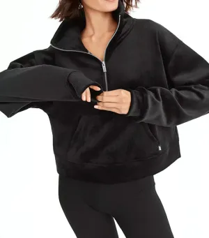 Tech Velour Rib Half Zip Pullover Black