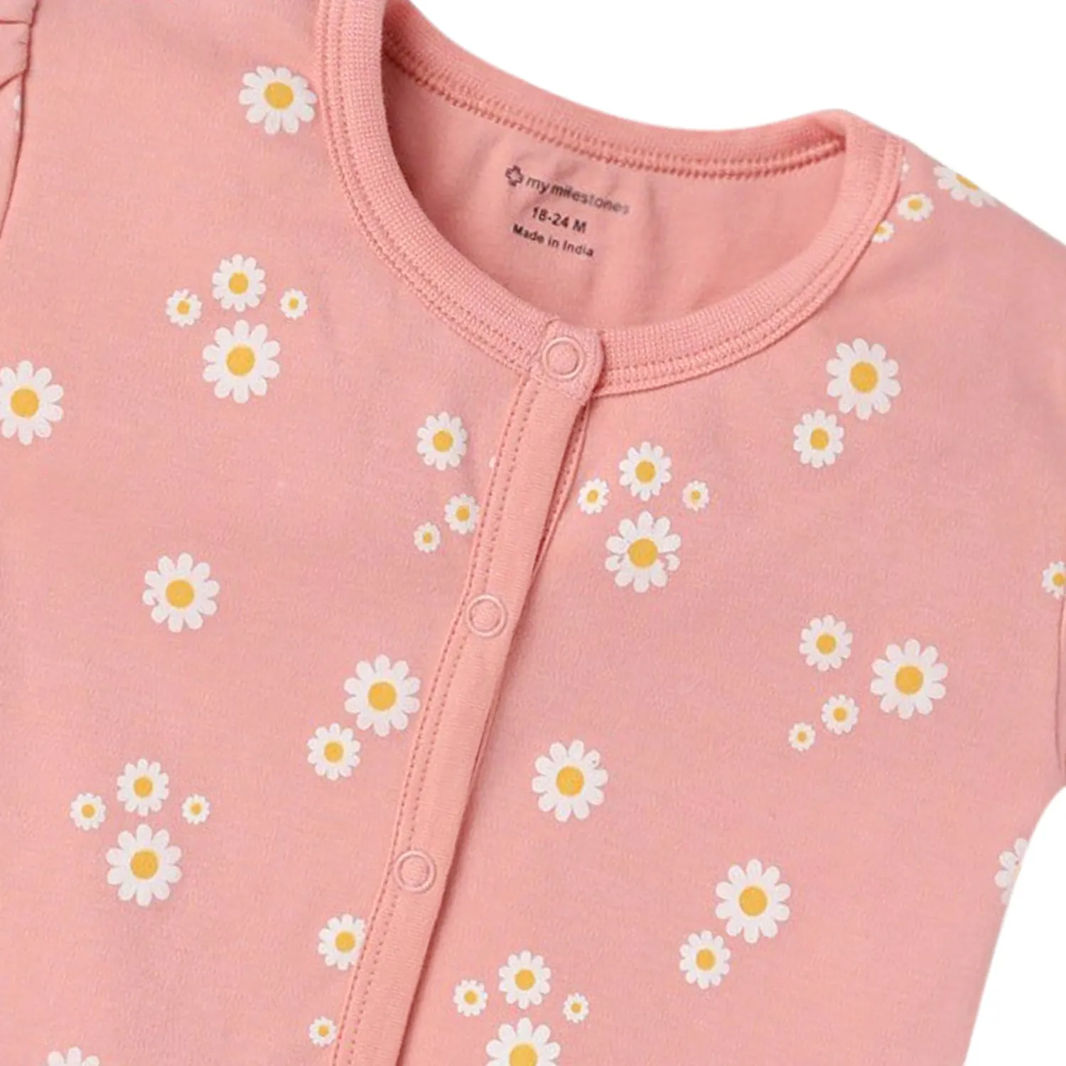 Top Half Sleeves Girls - Peach Daisy