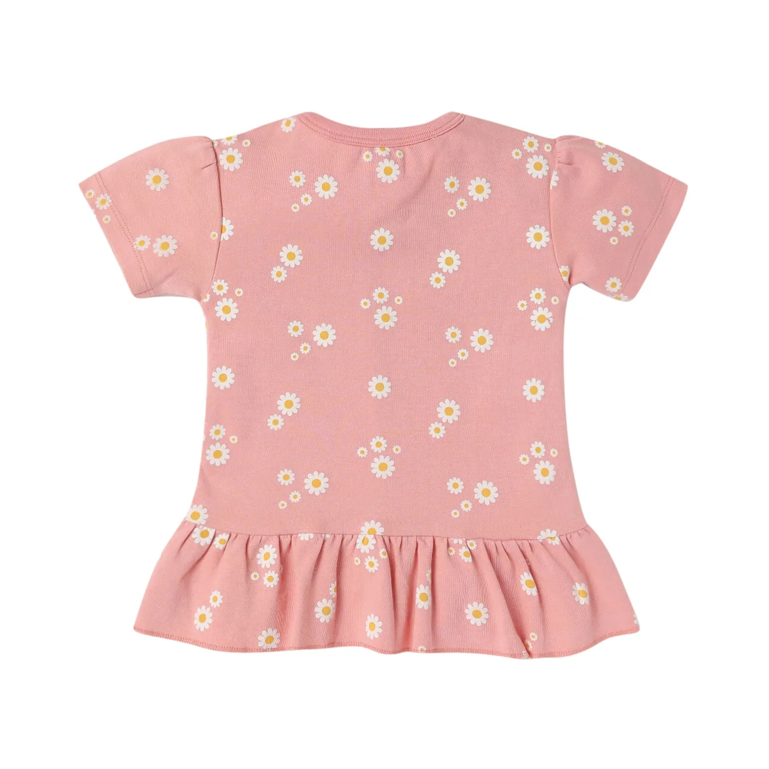 Top Half Sleeves Girls - Peach Daisy