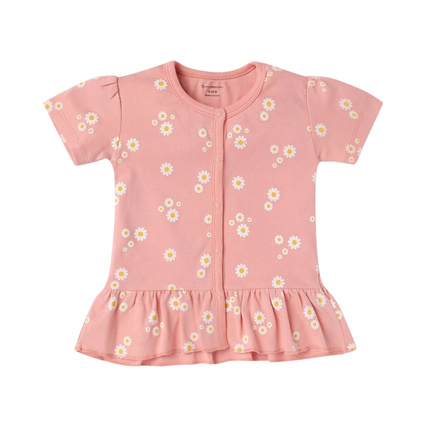 Top Half Sleeves Girls - Peach Daisy