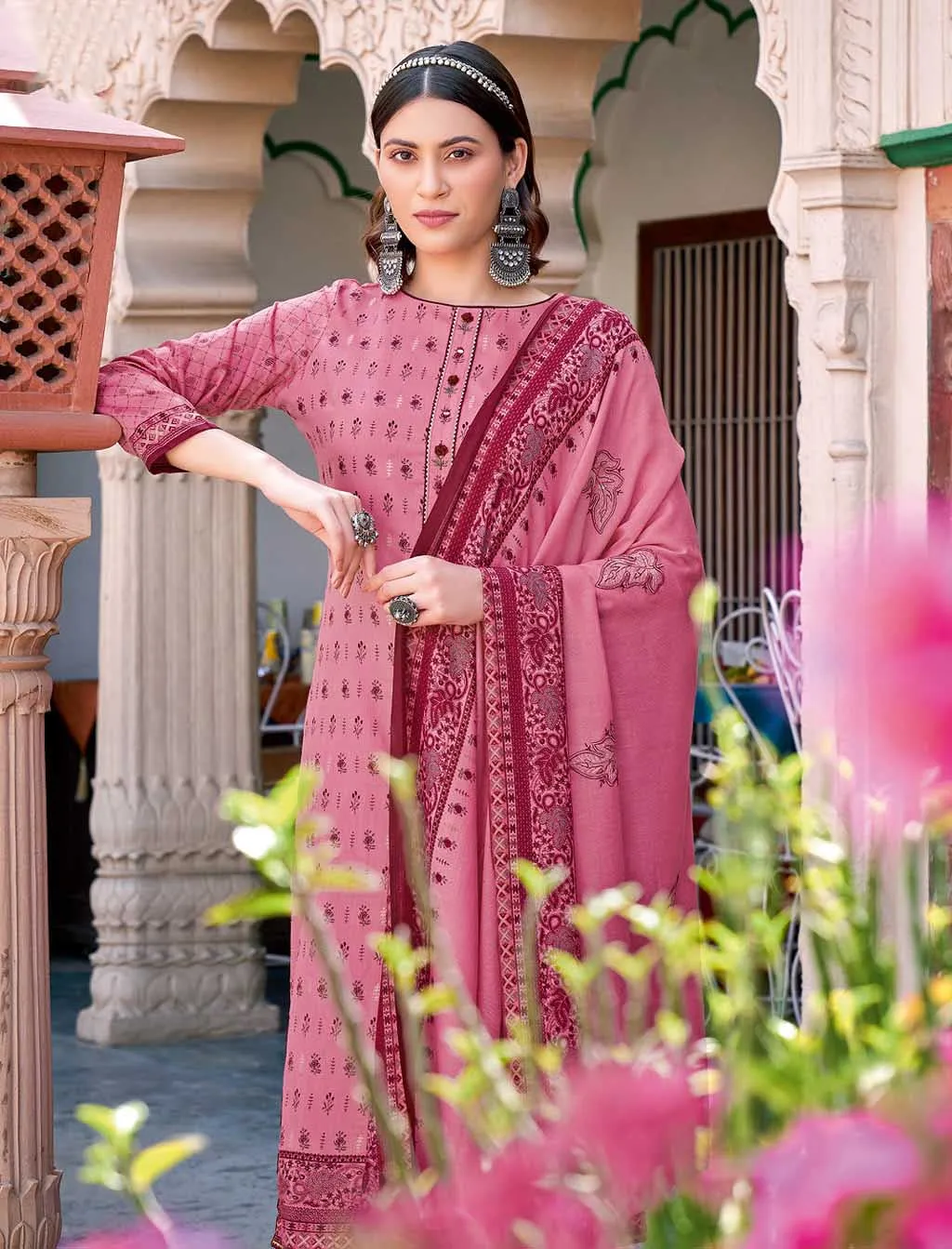 Unstitched Pink Cotton Suits Dress Material for Ladies