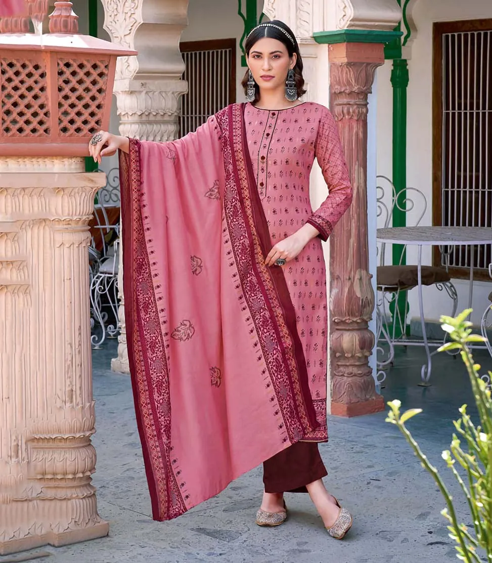 Unstitched Pink Cotton Suits Dress Material for Ladies