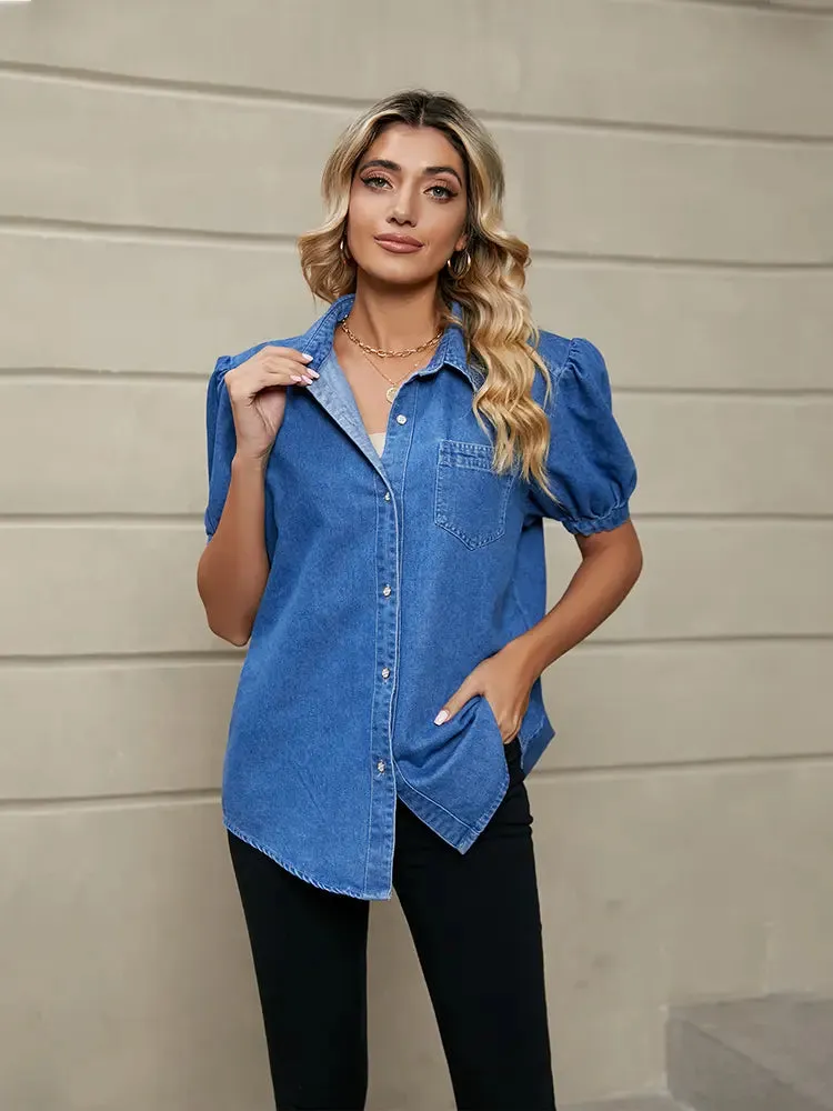 Versatile Princess Sleeve Collar Denim Shirt