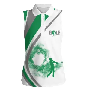 White Womens Sleeveless polo shirt, ladies golf tops gift for the golfers  Green