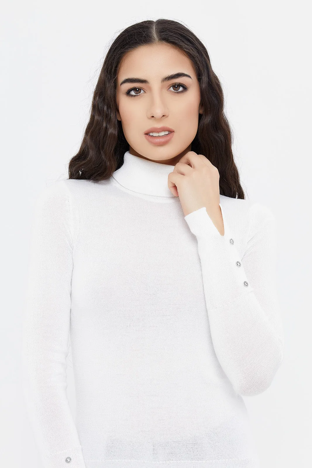 Women Ivory Turtle Neck Pullover