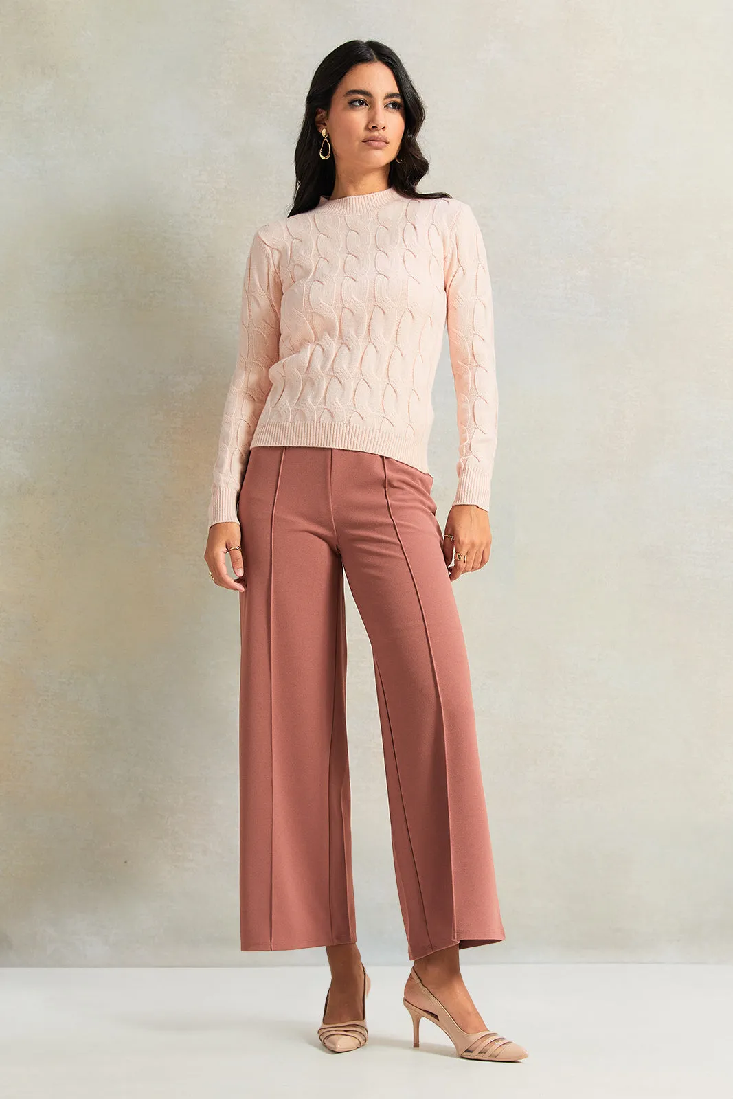 Women Pink Textured Sweater