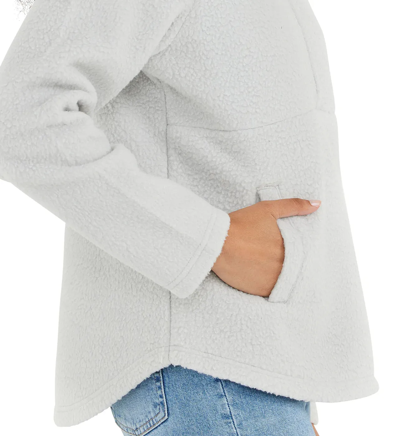 Women's Bamboo Sherpa Fleece Half Zip - Light Grey