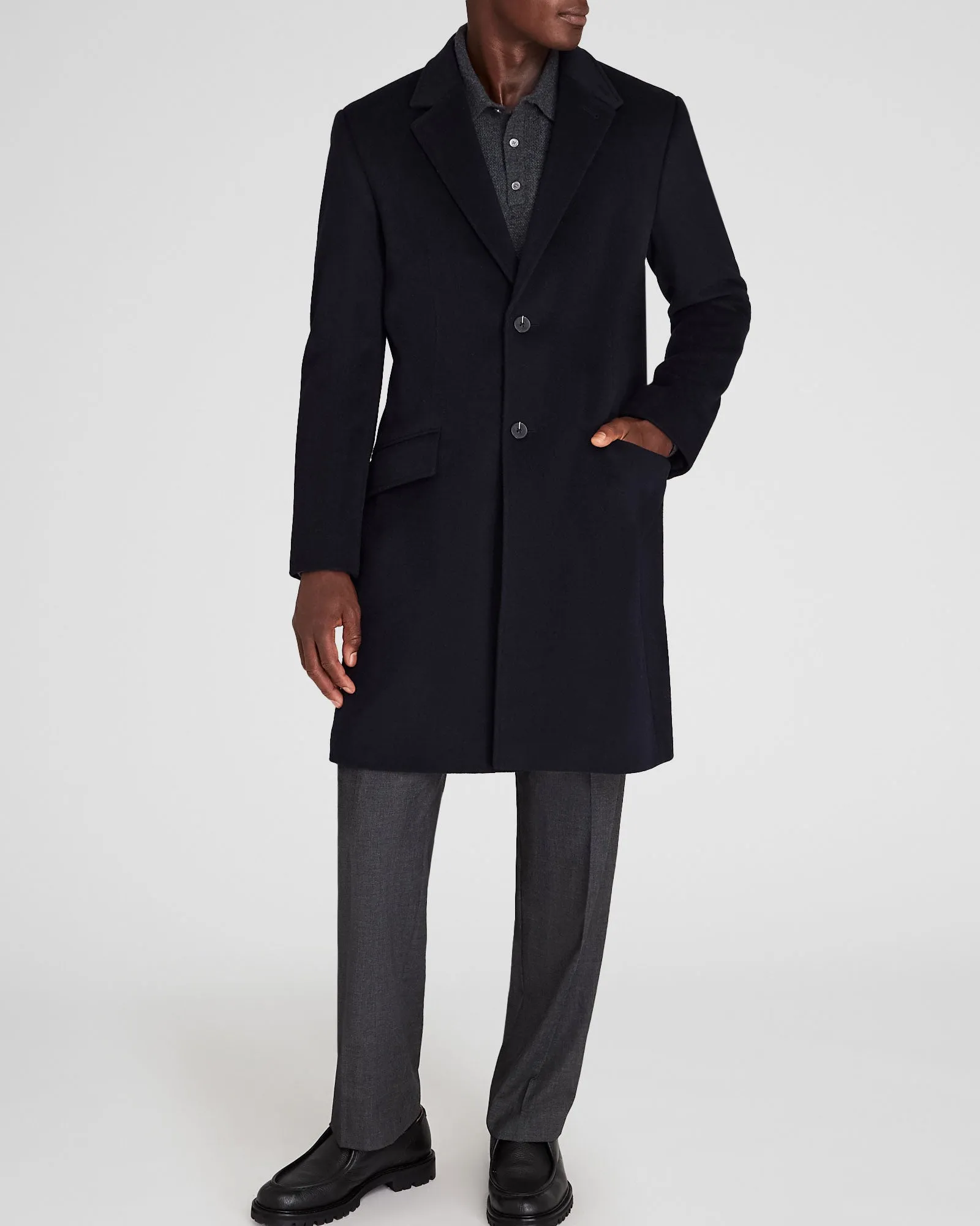 Wool Blend Convertible-Lapel Coat